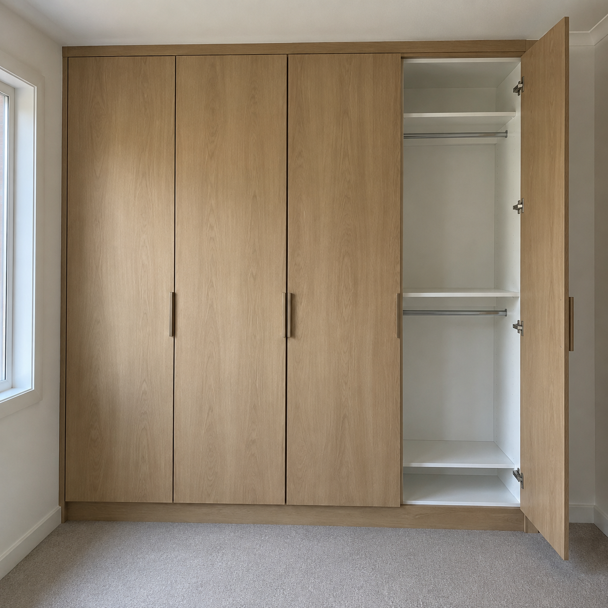 Generated design example: Oak-look built-in wardrobe with empty drawers and shelving