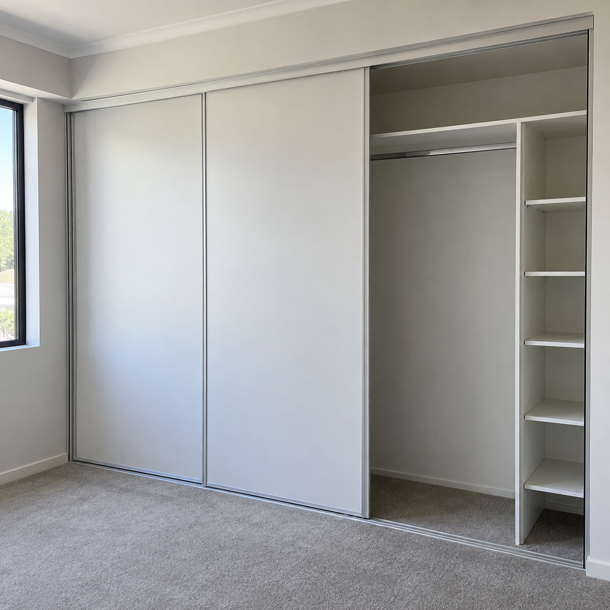 Generated design example: White sliding wardrobe doors in a bedroom