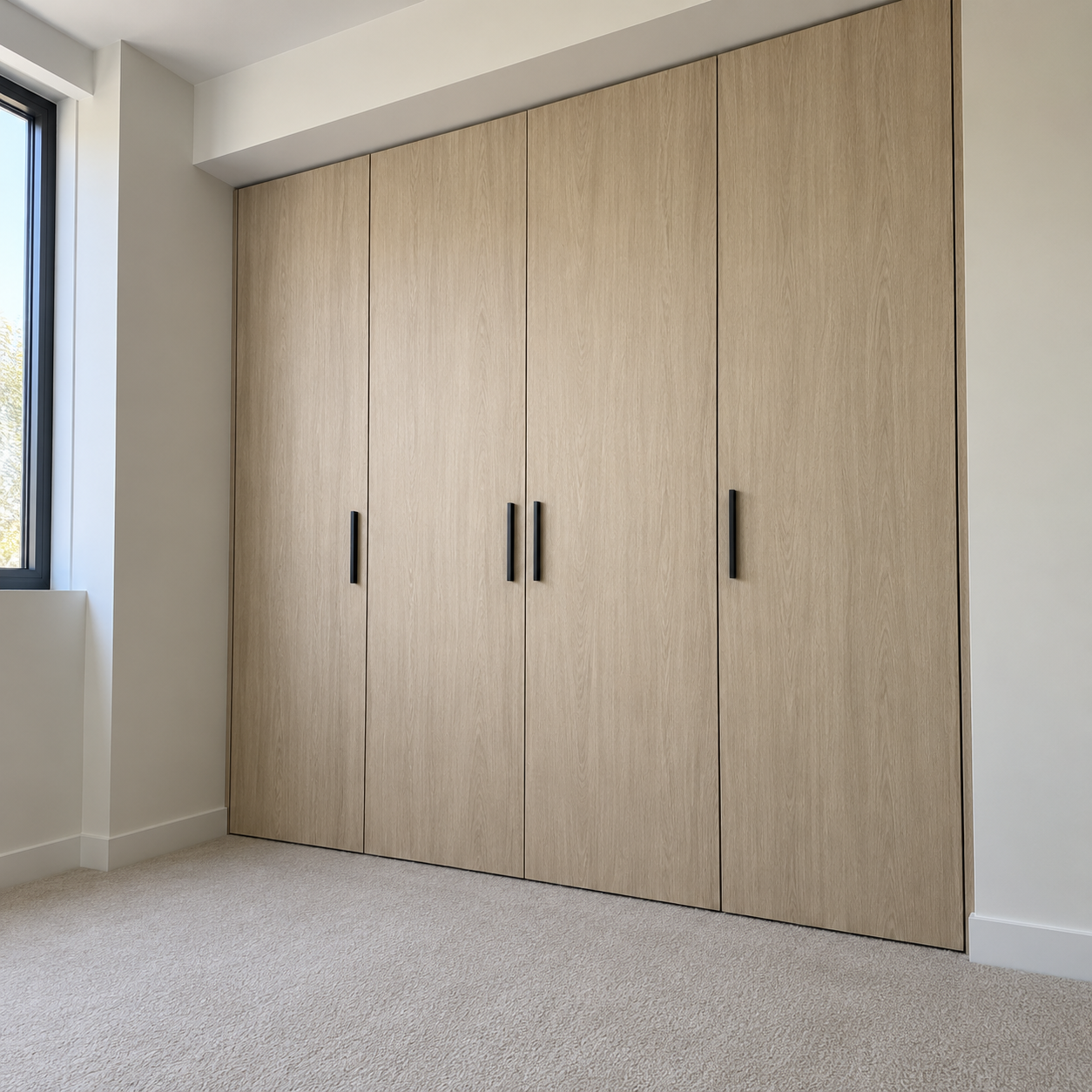 Woodgrain wardrobe style example showing custom cabinetry