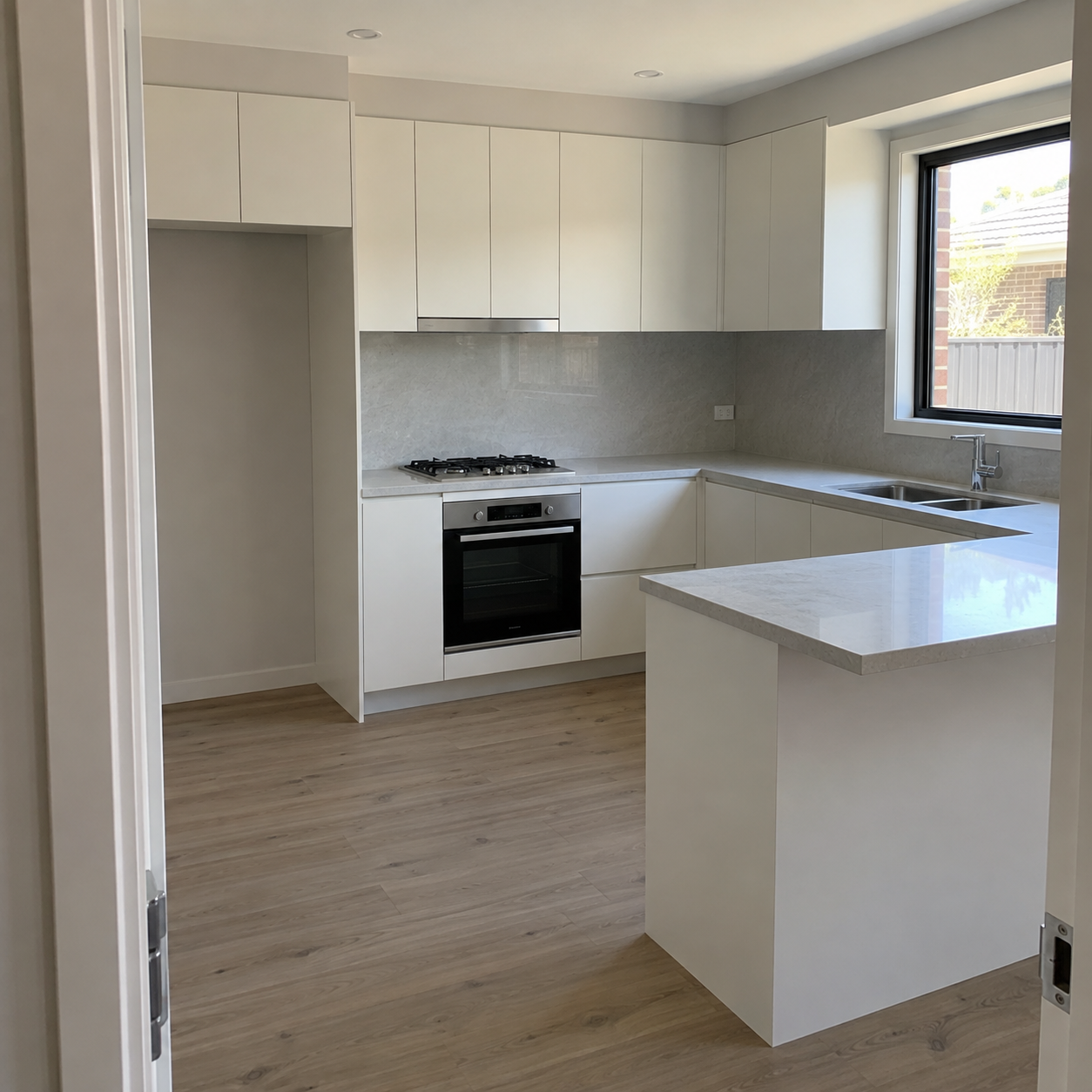 L-shaped kitchen design showcase showing custom cabinetry