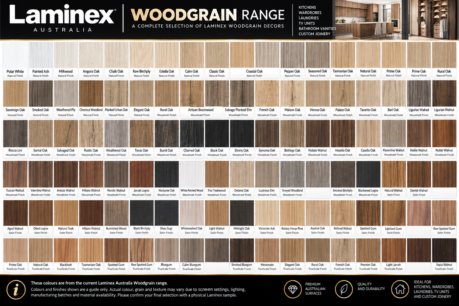 Laminex Woodgrain Range enlarged original selection sheet