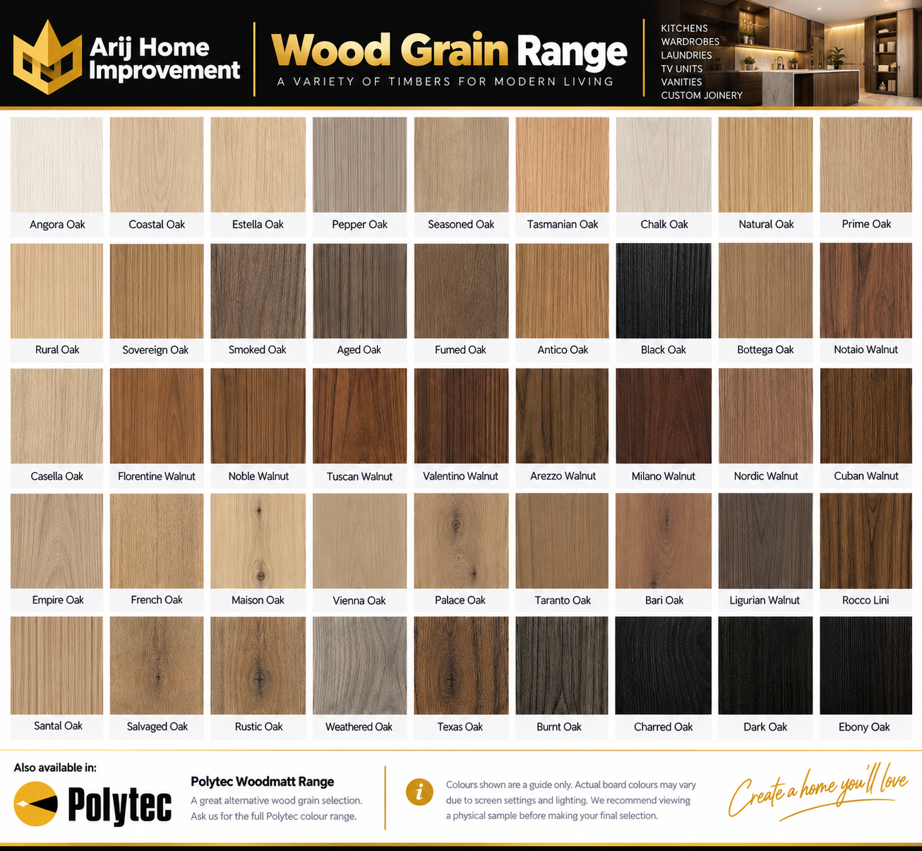 ARIJ Wood Grain Range enlarged original selection sheet