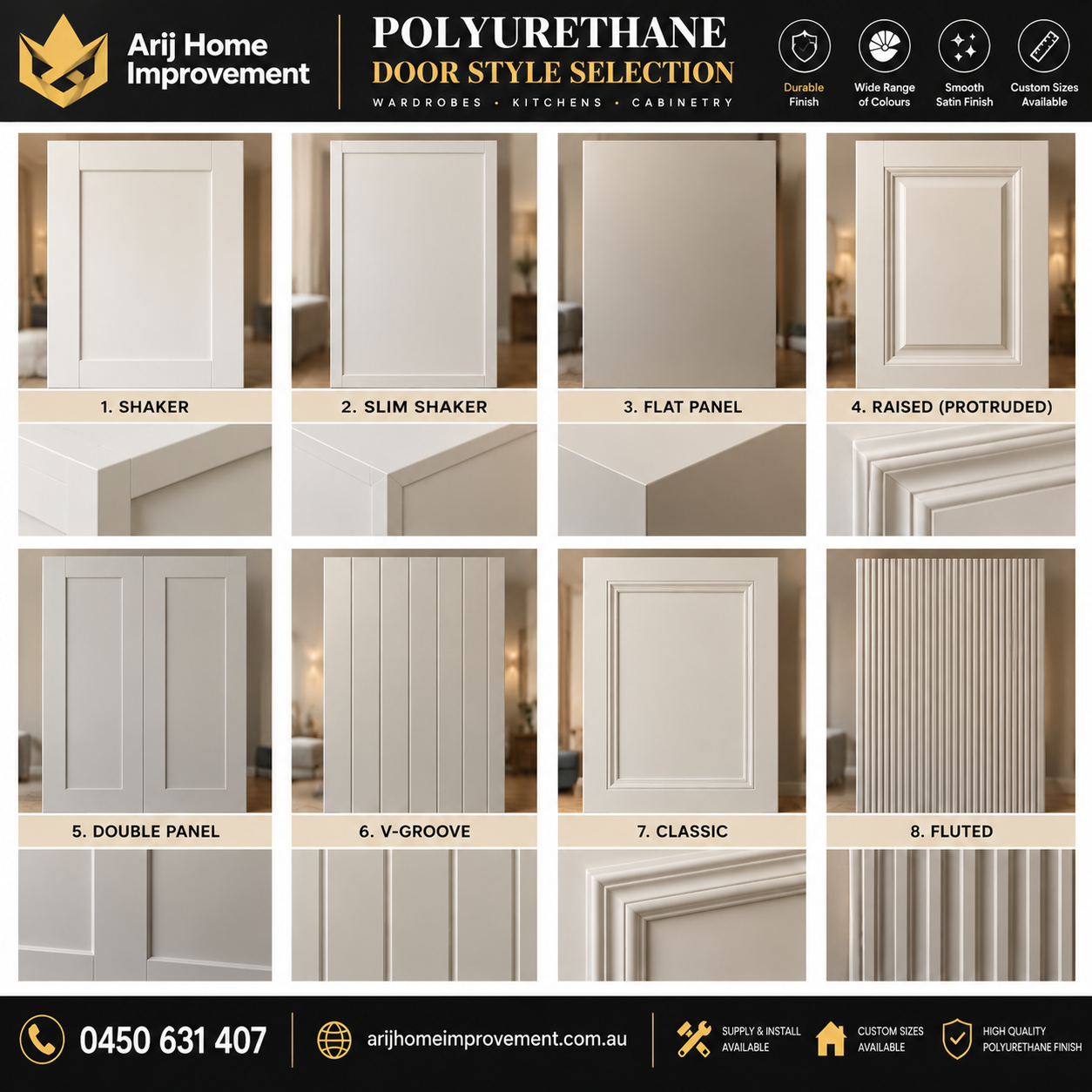 Polyurethane door profile selection sheet