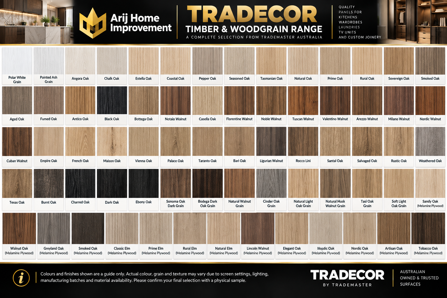 Tradecor Timber & Woodgrain Range enlarged original selection sheet